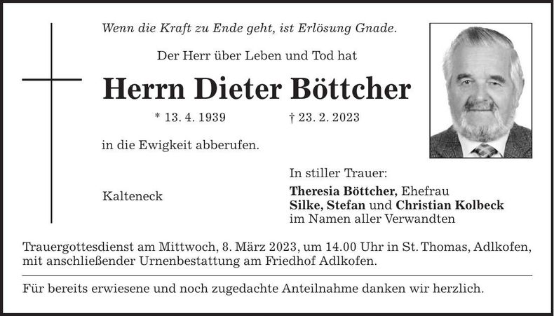 Traueranzeige Dieter Böttcher