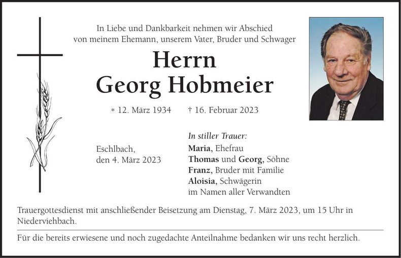 Traueranzeige Georg Hobmeier