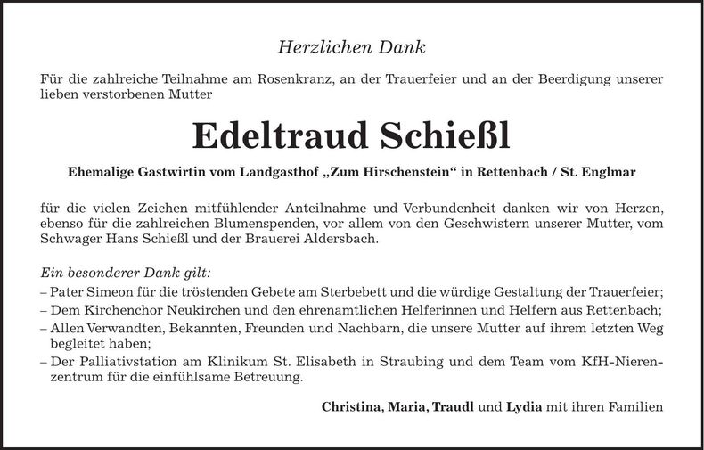 Traueranzeige Edeltraud Schießl