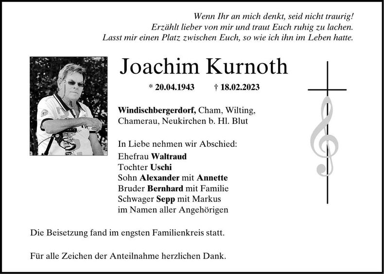 Traueranzeige Joachim Kurnoth