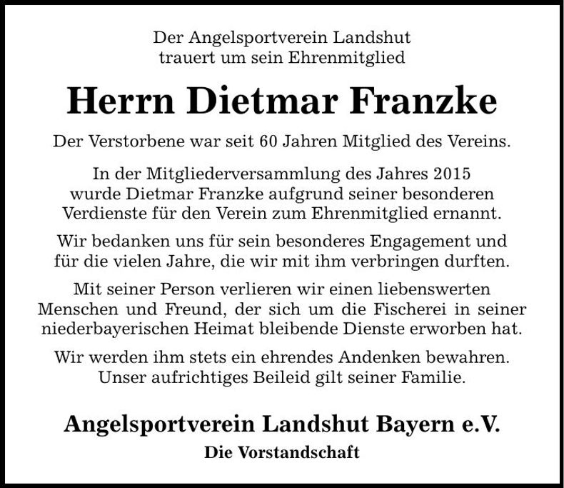 Traueranzeige Dietmar Franzke