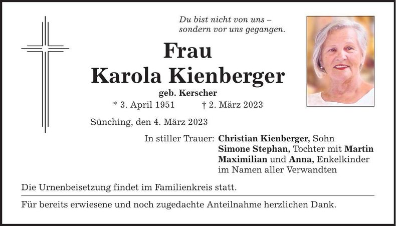 Traueranzeige Karola Kienberger