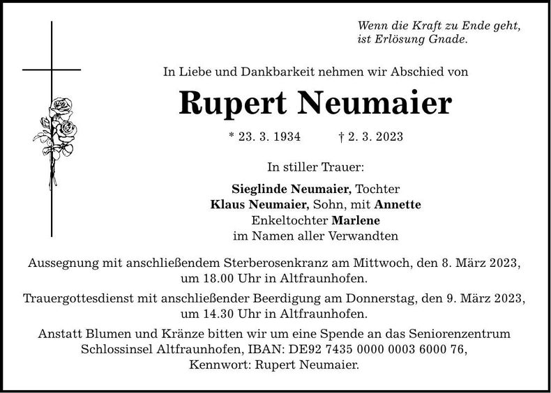 Traueranzeige Rupert Neumaier