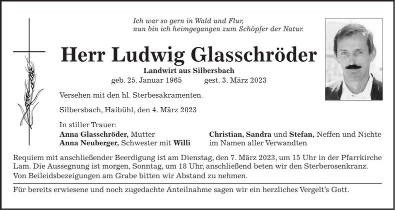 Traueranzeige Ludwig Glasschröder