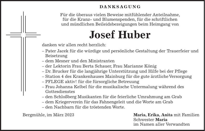 Traueranzeige Josef Huber
