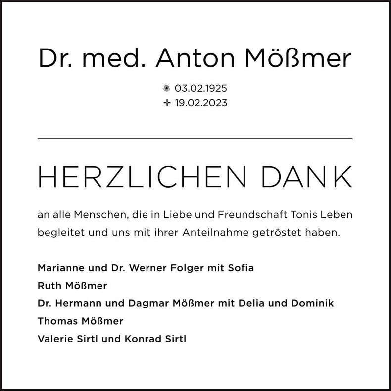 Traueranzeige Anton Dr. med. Mößmer