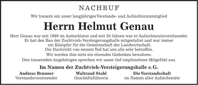 Traueranzeige Helmut Genau