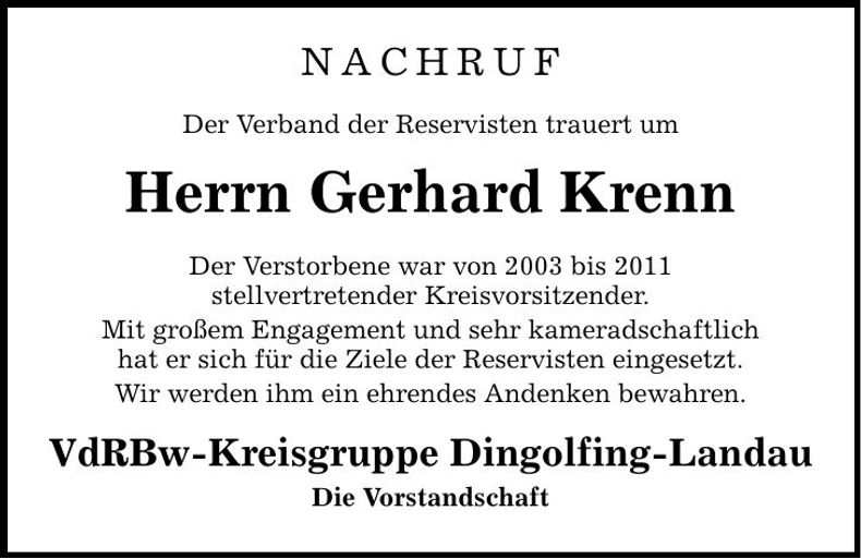 Traueranzeige Gerhard Krenn