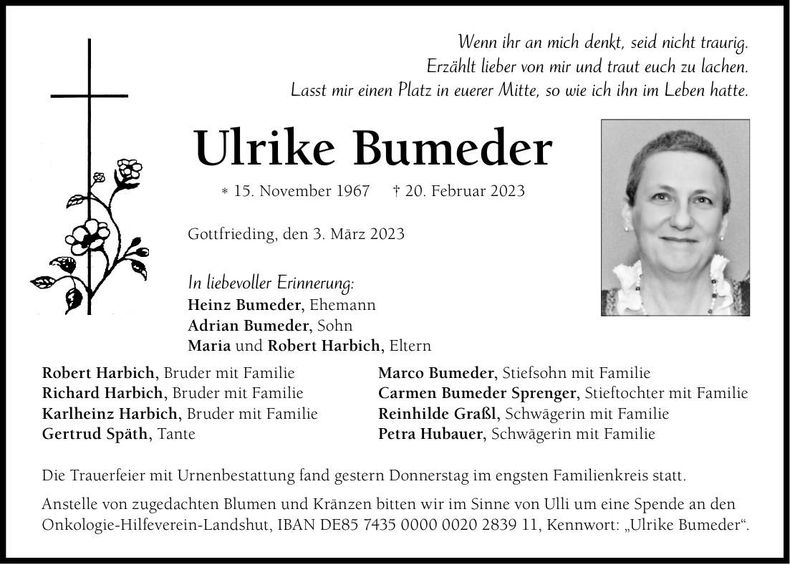 Traueranzeige Ulrike Bumeder