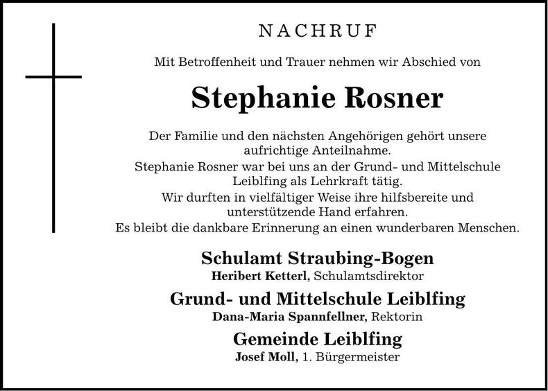 Traueranzeige Stephanie Rosner