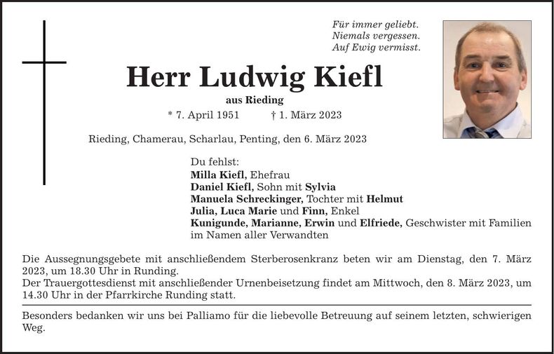 Traueranzeige Ludwig Kiefl