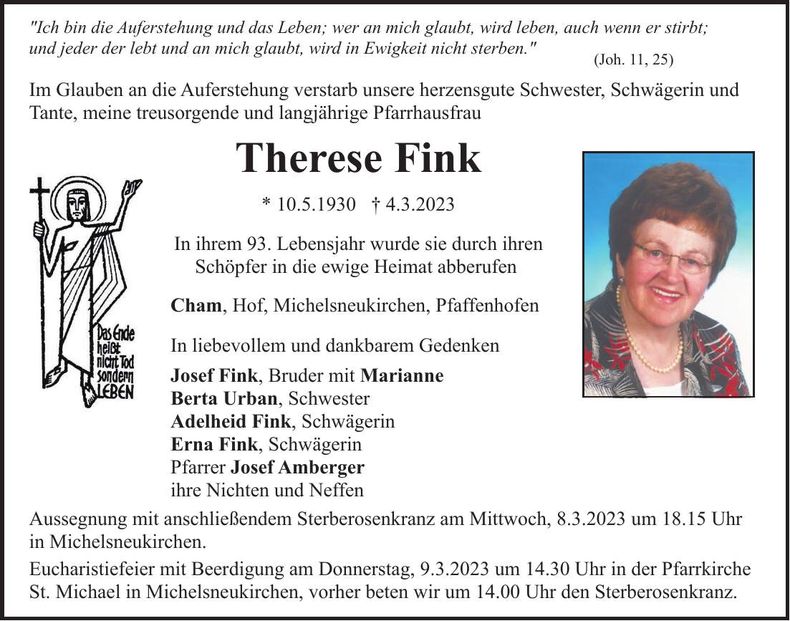 Traueranzeige Therese Fink