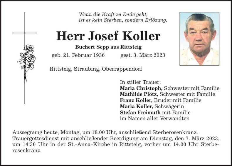 Traueranzeige Josef Koller