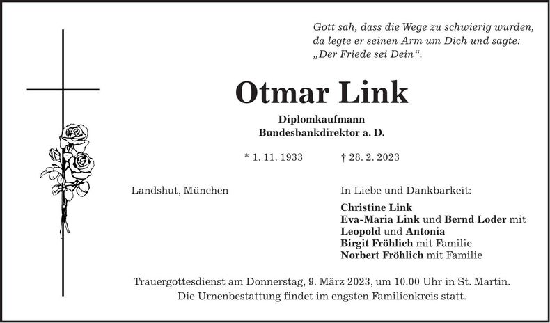 Traueranzeige Otmar Link
