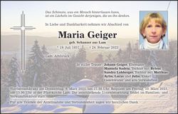 Traueranzeige Maria Geiger
