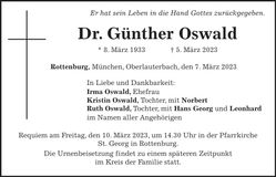 Traueranzeige Dr. Günther Oswald