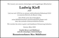 Traueranzeige Ludwig Kiefl