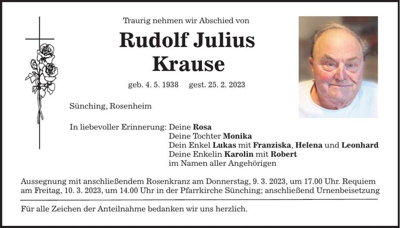 Traueranzeige Rudolf Julius Krause