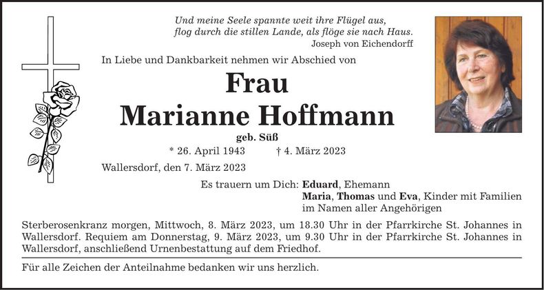 Traueranzeige Marianne Hoffmann