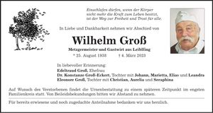 Traueranzeige Wilhelm Groß