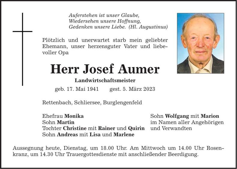 Traueranzeige Josef Aumer