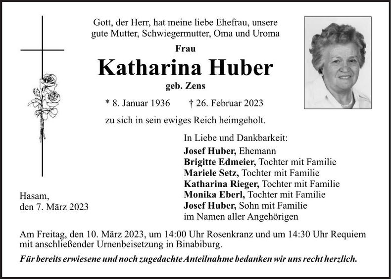 Traueranzeige Katharina Heider