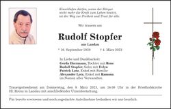 Traueranzeige Rudolf Stopfer