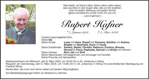 Traueranzeige Rupert Hafner
