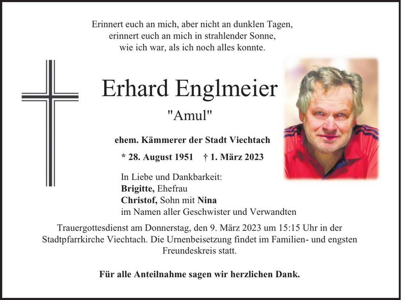 Traueranzeige Erhard Englmeier
