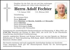 Traueranzeige Adolf Fechter