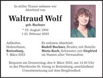 Traueranzeige Waltraud Wolf