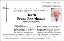 Traueranzeige Franz Froschauer