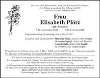 Traueranzeige Elisabeth Plötz