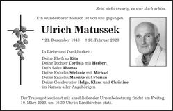 Traueranzeige Ulrich Matussek