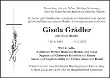 Traueranzeige Gisela Grädler