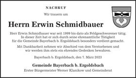 Traueranzeige Erwin Schmidbauer
