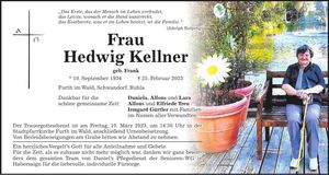 Traueranzeige Hedwig Kellner
