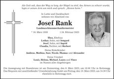 Traueranzeige Josef Rank
