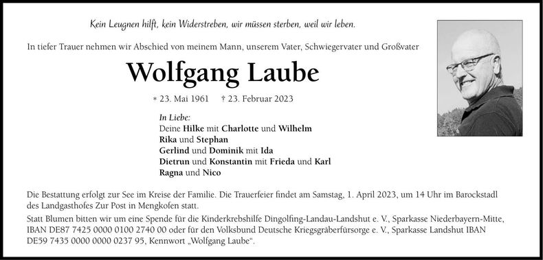 Traueranzeige Wolfgang Laube