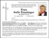 Traueranzeige Sofie Trautinger