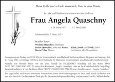 Traueranzeige Angela Quaschny