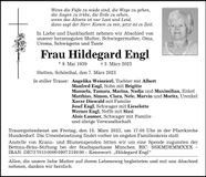 Traueranzeige Hildegard Engl