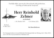 Traueranzeige Reinhold Zelmer