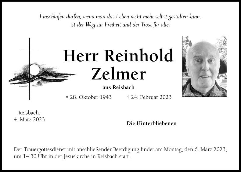 Traueranzeige Reinhold Zelmer
