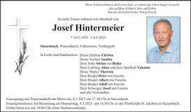 Traueranzeige Josef Hintermeier
