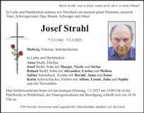 Traueranzeige Josef Strahl
