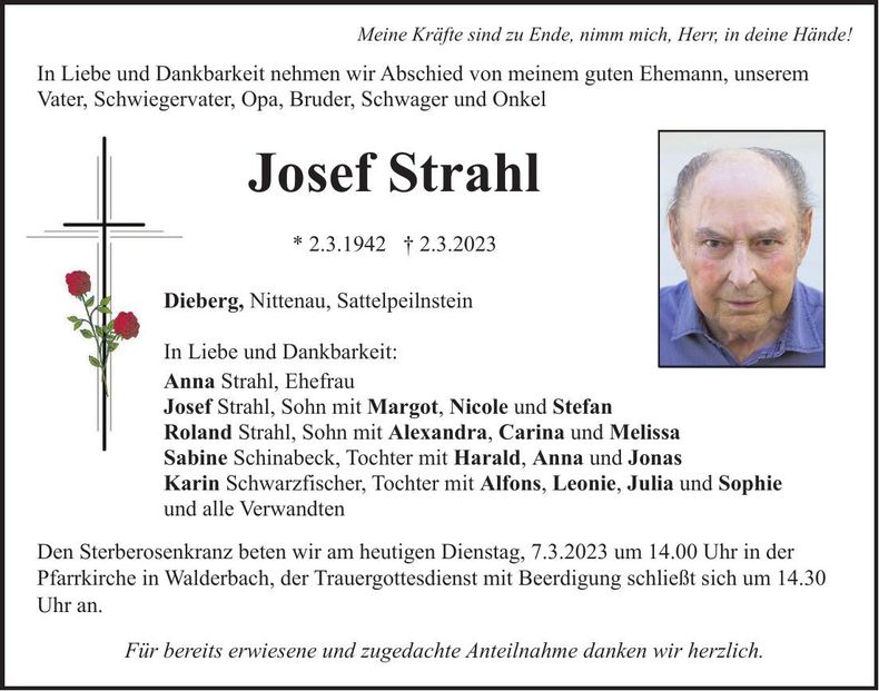Traueranzeige Josef Strahl