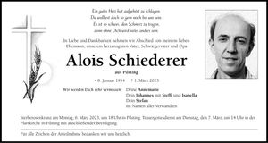 Traueranzeige Alois Schiederer