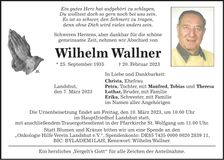 Traueranzeige Wilhelm Wallner