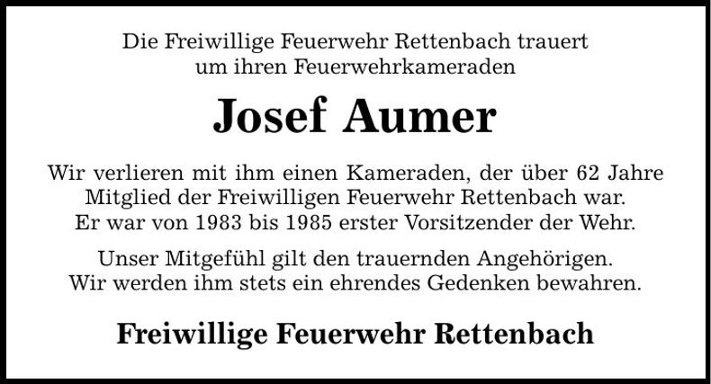 Traueranzeige Josef Aumer